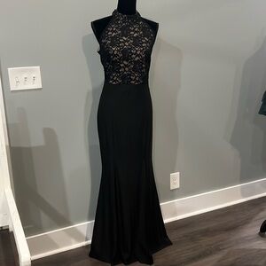 Black Halter Floral Lace Maxi Long dress
